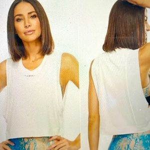 Koral cut cupro logo crop top in off white color